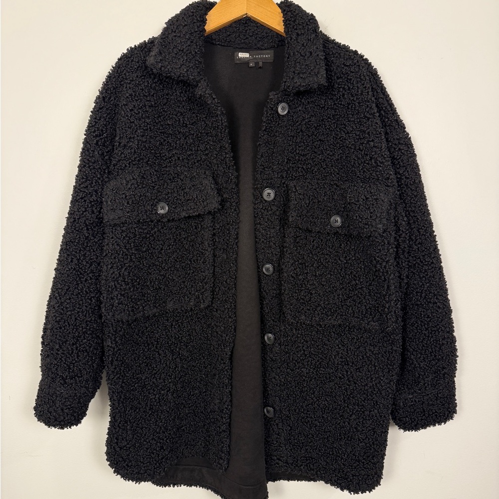English Factory Oversized Sherpa Shirt Jacket Black Women’s Small - Picture 4 of 8